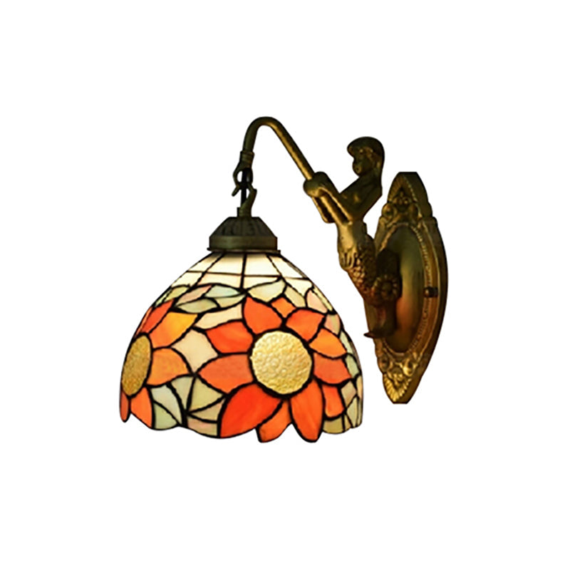 Vivolux | 1 Kopf Flur Wandmontierte Licht Tiffany Orange Wandlampe mit Sonnenblume Buntglasschirm