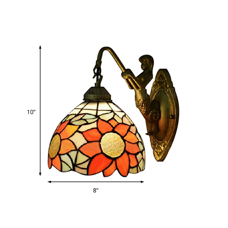 Vivolux | 1 Kopf Flur Wandmontierte Licht Tiffany Orange Wandlampe mit Sonnenblume Buntglasschirm