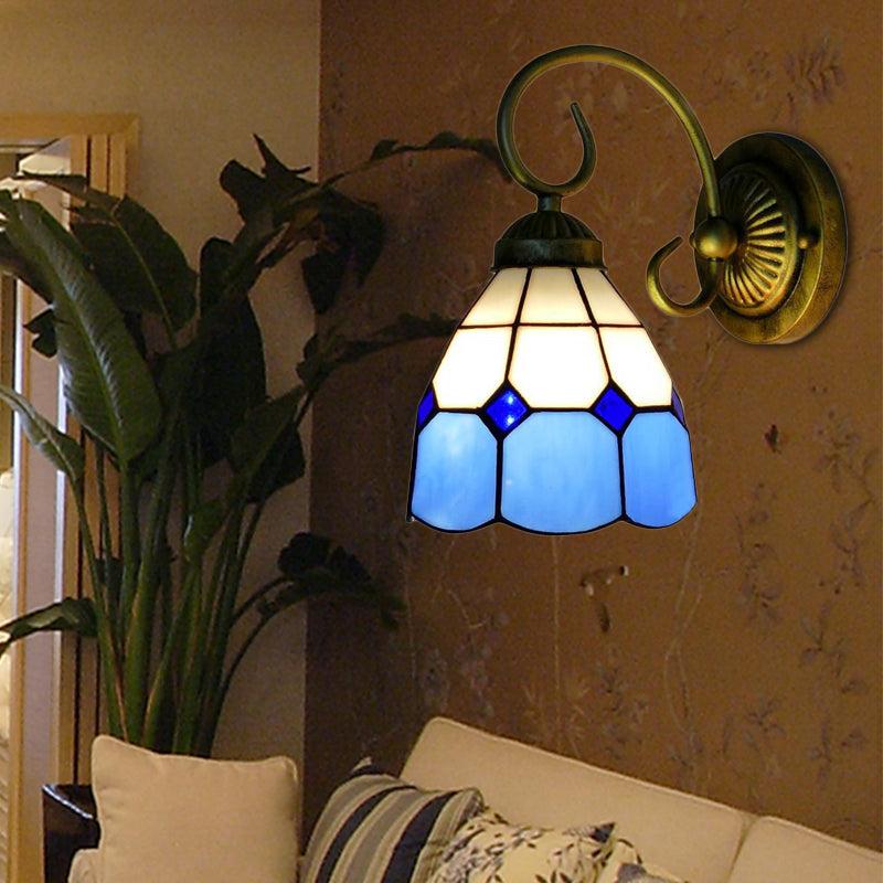 Vivolux | 1 Kopf Schüssel Wandlicht Leuchte Tiffany Orange/Blau/Rosa Glas Wandleuchte mit gebogenem Arm für Flur