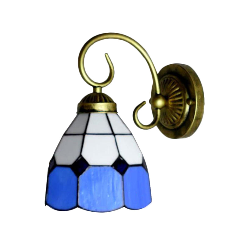 Vivolux | 1 Kopf Schüssel Wandlicht Leuchte Tiffany Orange/Blau/Rosa Glas Wandleuchte mit gebogenem Arm für Flur
