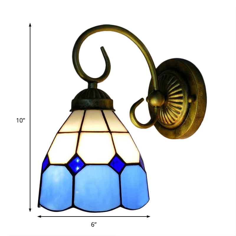 Vivolux | 1 Kopf Schüssel Wandlicht Leuchte Tiffany Orange/Blau/Rosa Glas Wandleuchte mit gebogenem Arm für Flur