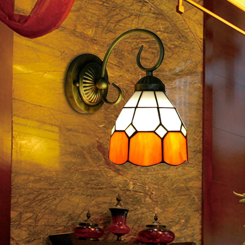 Vivolux | 1 Kopf Schüssel Wandlicht Leuchte Tiffany Orange/Blau/Rosa Glas Wandleuchte mit gebogenem Arm für Flur