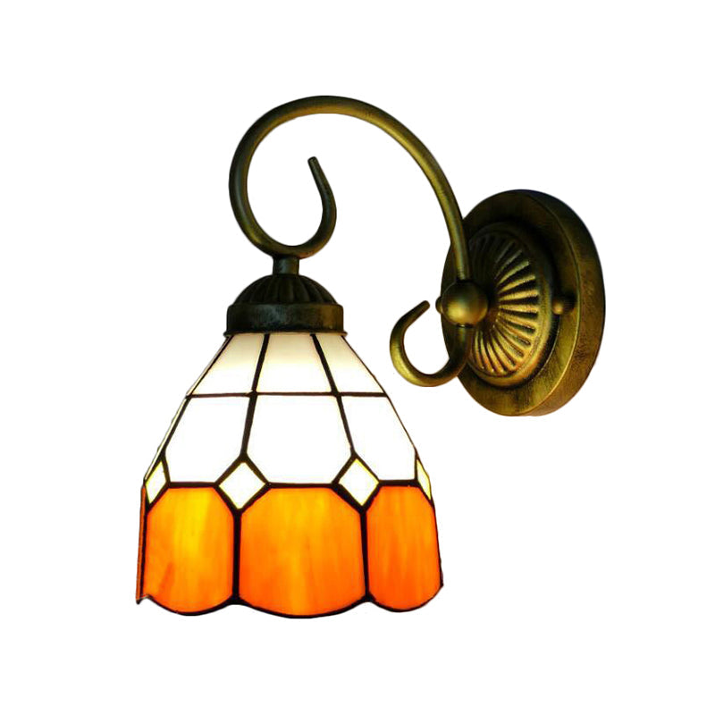 Vivolux | 1 Kopf Schüssel Wandlicht Leuchte Tiffany Orange/Blau/Rosa Glas Wandleuchte mit gebogenem Arm für Flur
