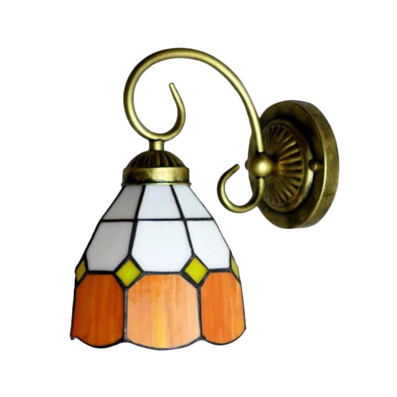 Vivolux | 1 Kopf Schüssel Wandlicht Leuchte Tiffany Orange/Blau/Rosa Glas Wandleuchte mit gebogenem Arm für Flur