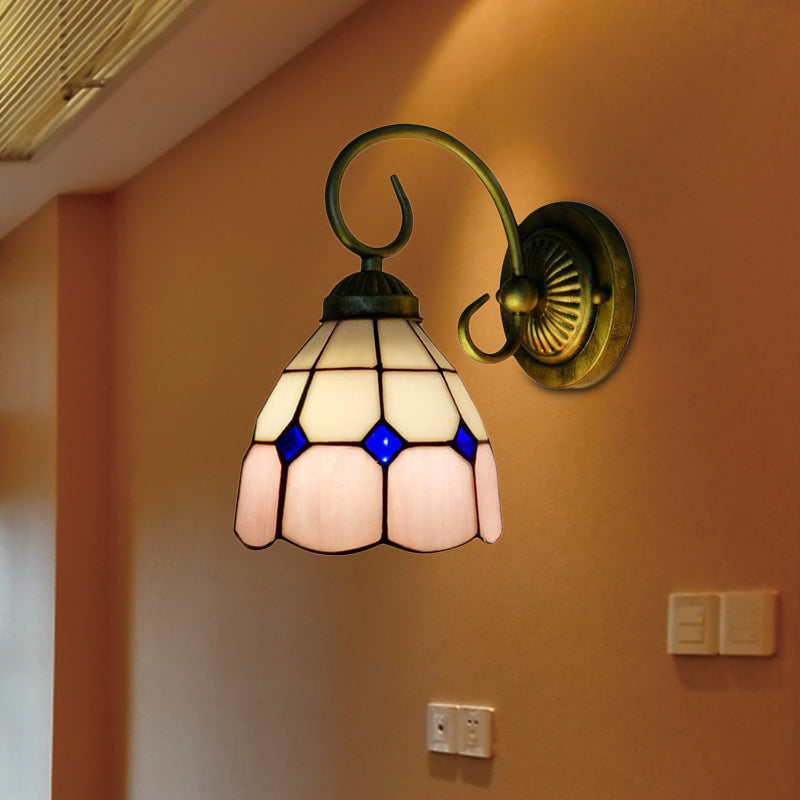 Vivolux | 1 Kopf Schüssel Wandlicht Leuchte Tiffany Orange/Blau/Rosa Glas Wandleuchte mit gebogenem Arm für Flur