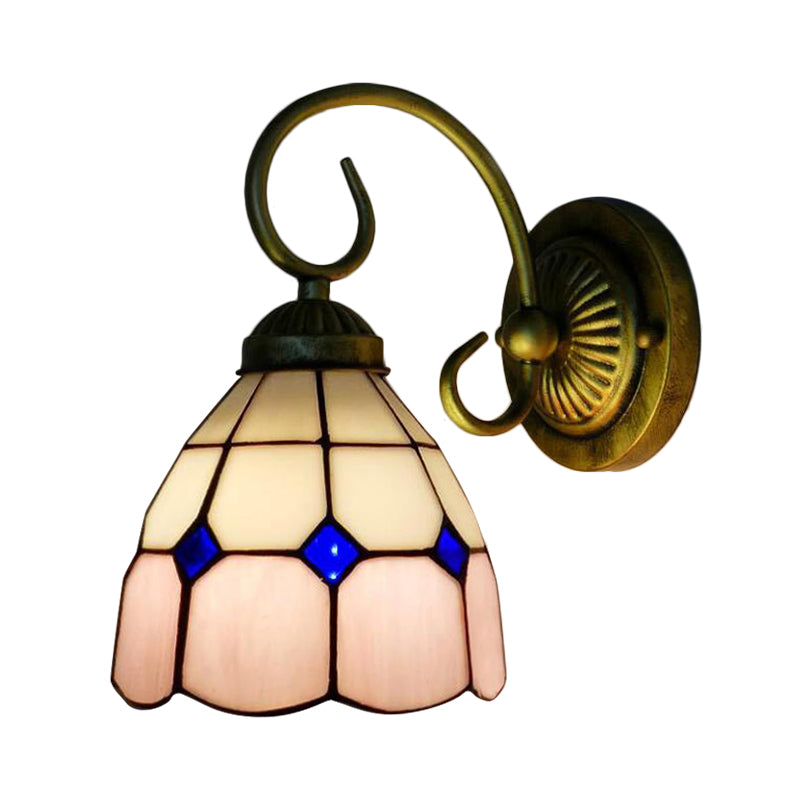 Vivolux | 1 Kopf Schüssel Wandlicht Leuchte Tiffany Orange/Blau/Rosa Glas Wandleuchte mit gebogenem Arm für Flur