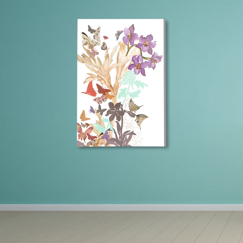 Vivolux | Schmetterling und Blüte Leinwanddruck Pop Art Stil Blumen Wanddekoration in Pastellfarbe