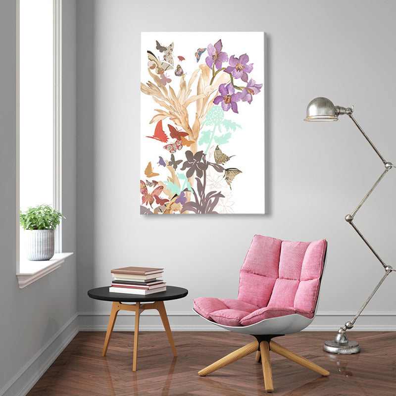 Vivolux | Schmetterling und Blüte Leinwanddruck Pop Art Stil Blumen Wanddekoration in Pastellfarbe