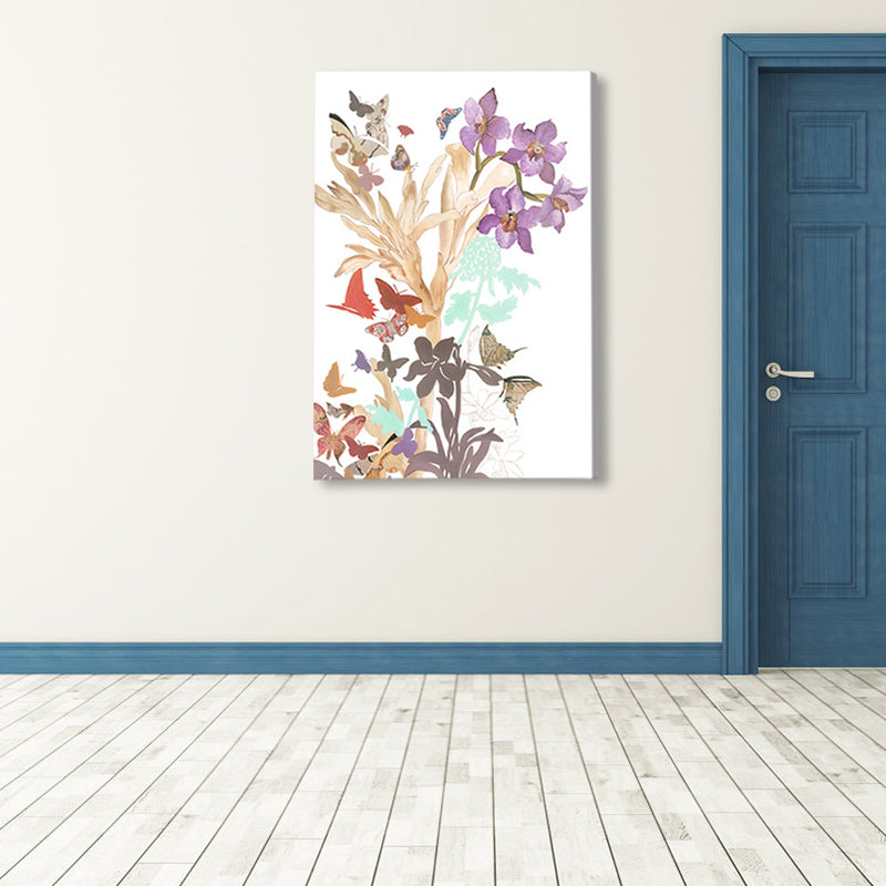 Vivolux | Schmetterling und Blüte Leinwanddruck Pop Art Stil Blumen Wanddekoration in Pastellfarbe