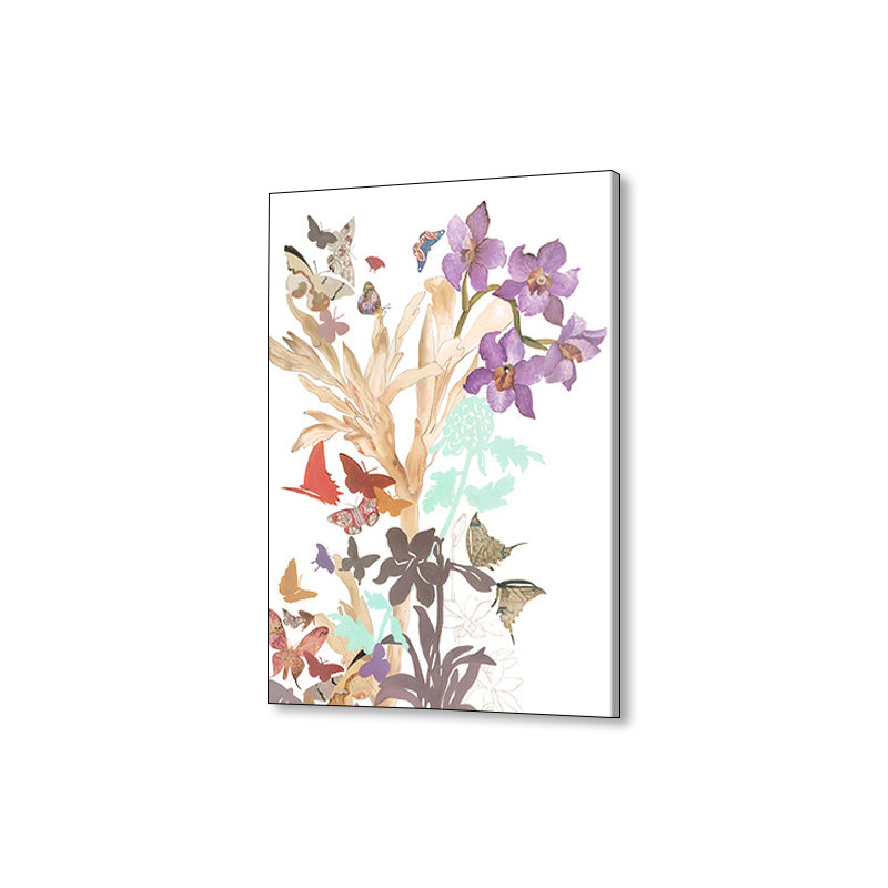 Vivolux | Schmetterling und Blüte Leinwanddruck Pop Art Stil Blumen Wanddekoration in Pastellfarbe