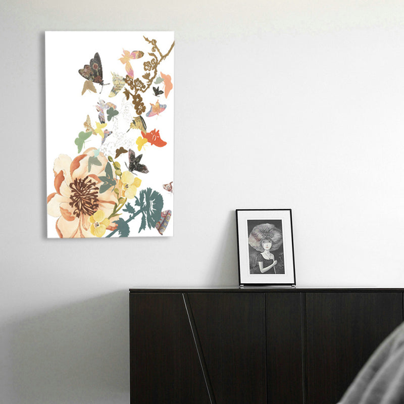 Vivolux | Schmetterling und Blüte Leinwanddruck Pop Art Stil Blumen Wanddekoration in Pastellfarbe