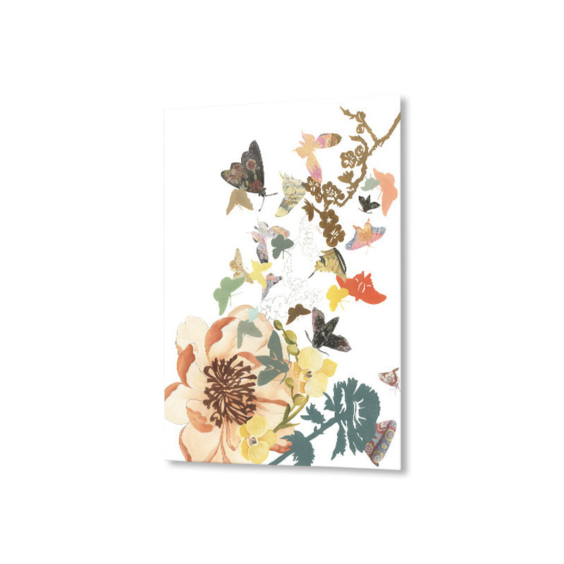 Vivolux | Schmetterling und Blüte Leinwanddruck Pop Art Stil Blumen Wanddekoration in Pastellfarbe