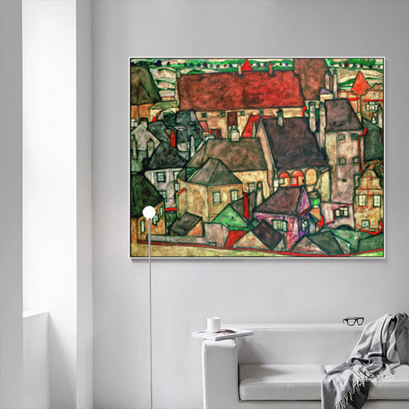 Vivolux | Wohngebäude Ansicht Leinwand Kunst Nouveau Texturiertes Wanddekor in Pastellfarbe für Zuhause