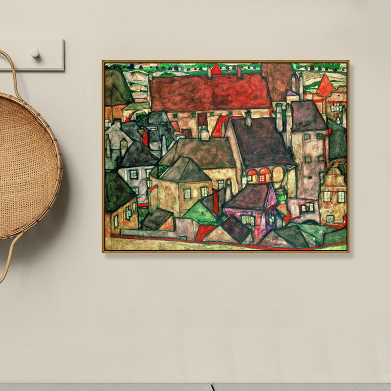 Vivolux | Wohngebäude Ansicht Leinwand Kunst Nouveau Texturiertes Wanddekor in Pastellfarbe für Zuhause