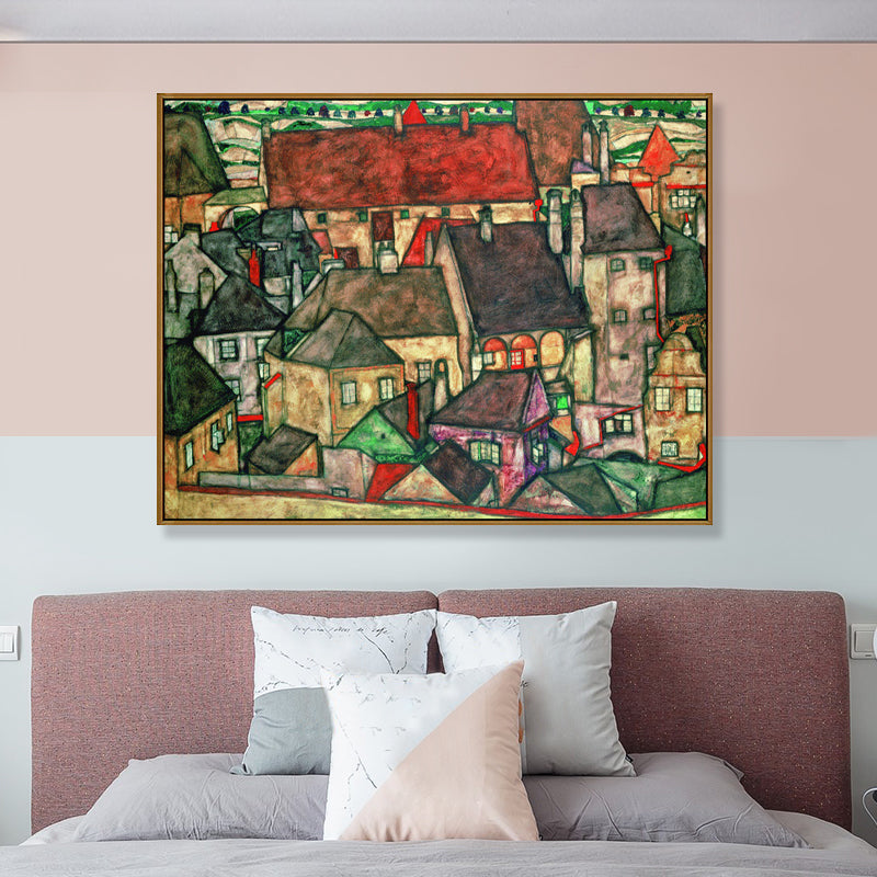 Vivolux | Wohngebäude Ansicht Leinwand Kunst Nouveau Texturiertes Wanddekor in Pastellfarbe für Zuhause