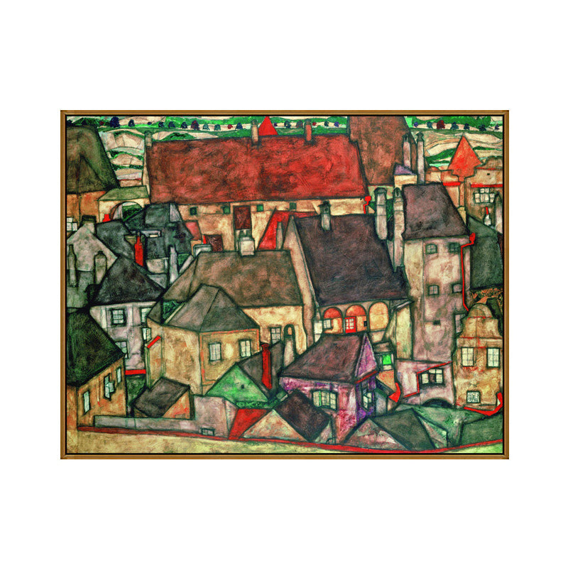 Vivolux | Wohngebäude Ansicht Leinwand Kunst Nouveau Texturiertes Wanddekor in Pastellfarbe für Zuhause