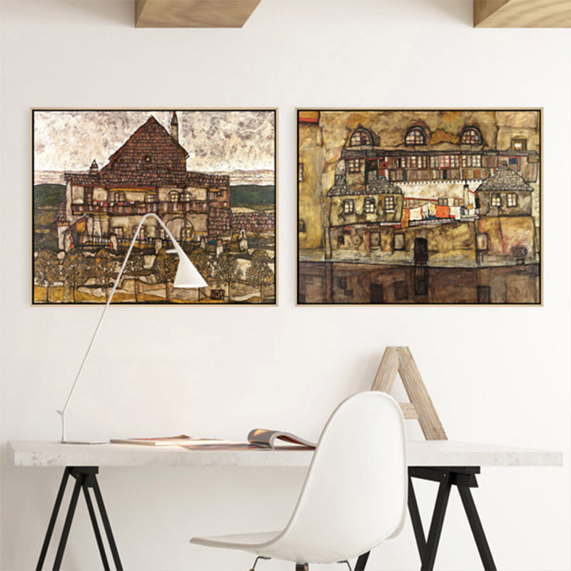 Vivolux | Wohngebäude Ansicht Leinwand Kunst Nouveau Texturiertes Wanddekor in Pastellfarbe für Zuhause