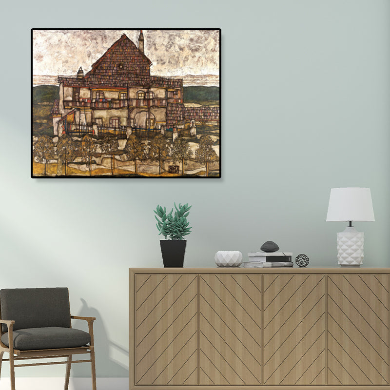 Vivolux | Wohngebäude Ansicht Leinwand Kunst Nouveau Texturiertes Wanddekor in Pastellfarbe für Zuhause