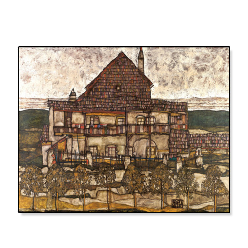 Vivolux | Wohngebäude Ansicht Leinwand Kunst Nouveau Texturiertes Wanddekor in Pastellfarbe für Zuhause