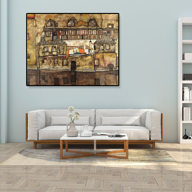 Vivolux | Wohngebäude Ansicht Leinwand Kunst Nouveau Texturiertes Wanddekor in Pastellfarbe für Zuhause