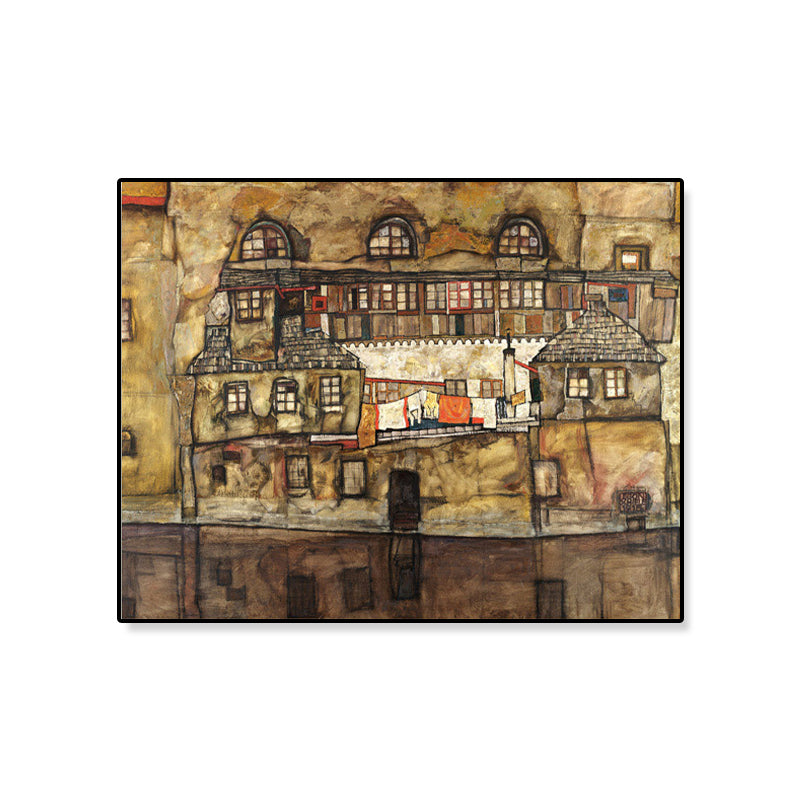Vivolux | Wohngebäude Ansicht Leinwand Kunst Nouveau Texturiertes Wanddekor in Pastellfarbe für Zuhause