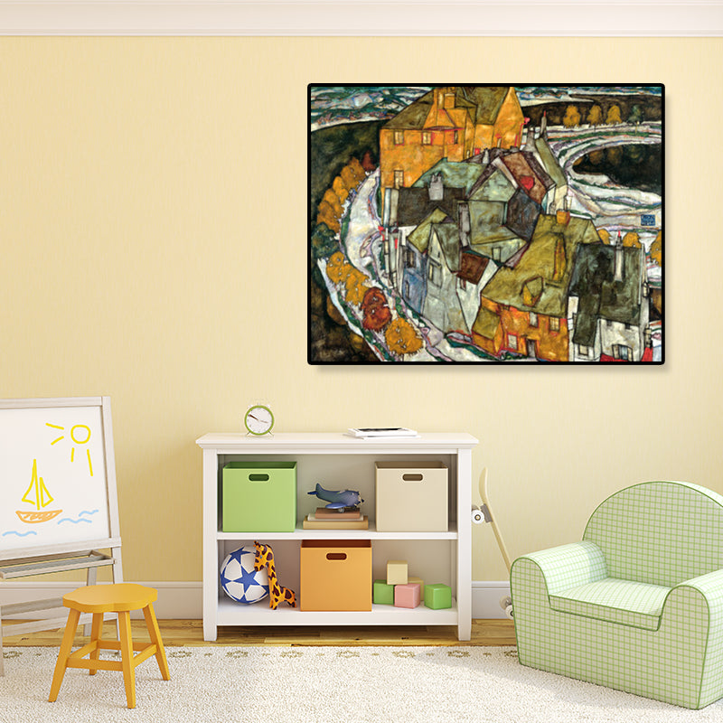 Vivolux | Wohngebäude Ansicht Leinwand Kunst Nouveau Texturiertes Wanddekor in Pastellfarbe für Zuhause