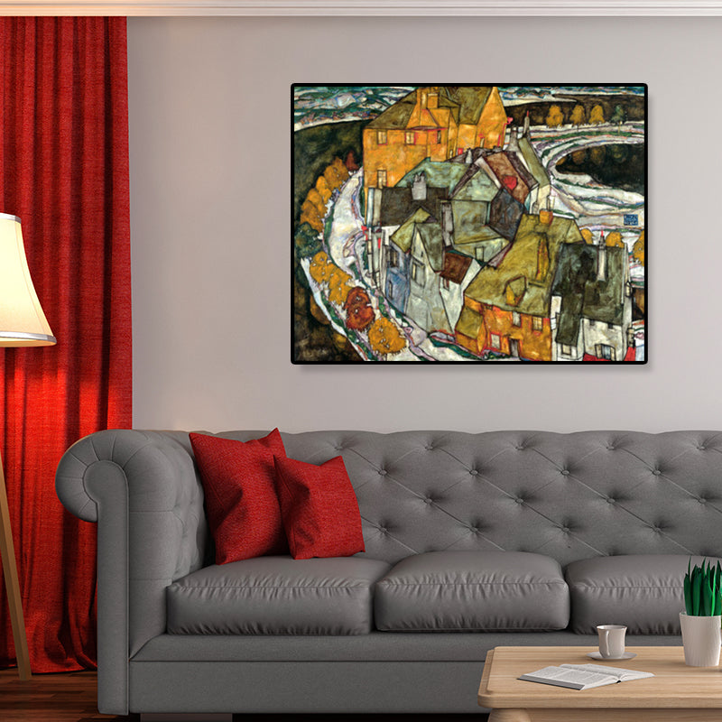 Vivolux | Wohngebäude Ansicht Leinwand Kunst Nouveau Texturiertes Wanddekor in Pastellfarbe für Zuhause
