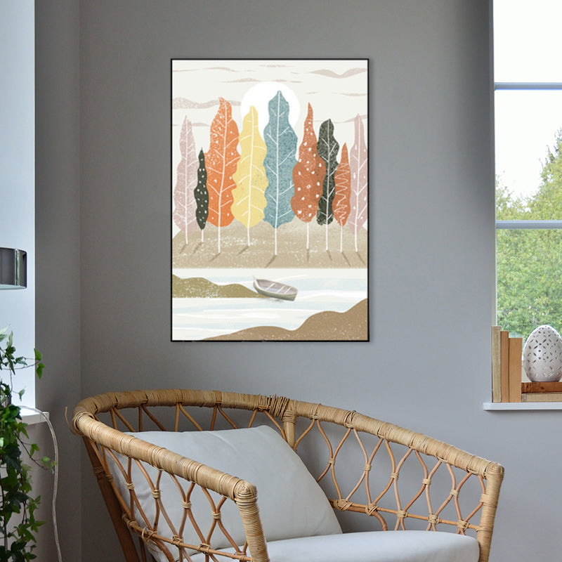 Vivolux | Nordic Scenery Wald Leinwanddruck Pastellfarbe Texturiertes Wandkunst Dekor für Wohnzimmer