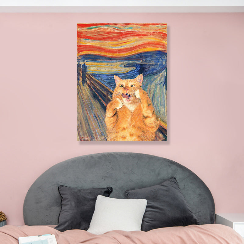 Vivolux | Pop Art Wanddekoration Braune Edvard Munch Malerei der Schrei der Katze Leinwanddruck für Raum