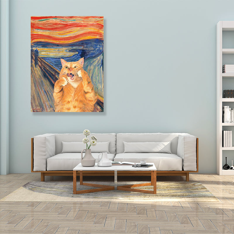 Vivolux | Pop Art Wanddekoration Braune Edvard Munch Malerei der Schrei der Katze Leinwanddruck für Raum