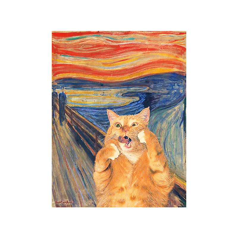 Vivolux | Pop Art Wanddekoration Braune Edvard Munch Malerei der Schrei der Katze Leinwanddruck für Raum