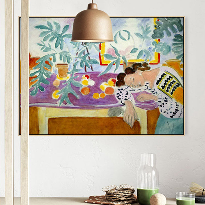 Vivolux | Schlafendes Mädchen Leinwand Wandkunst Braunes Abstraktes Expressionismus Stil Gemälde für Küche