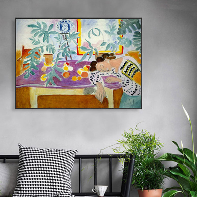 Vivolux | Schlafendes Mädchen Leinwand Wandkunst Braunes Abstraktes Expressionismus Stil Gemälde für Küche