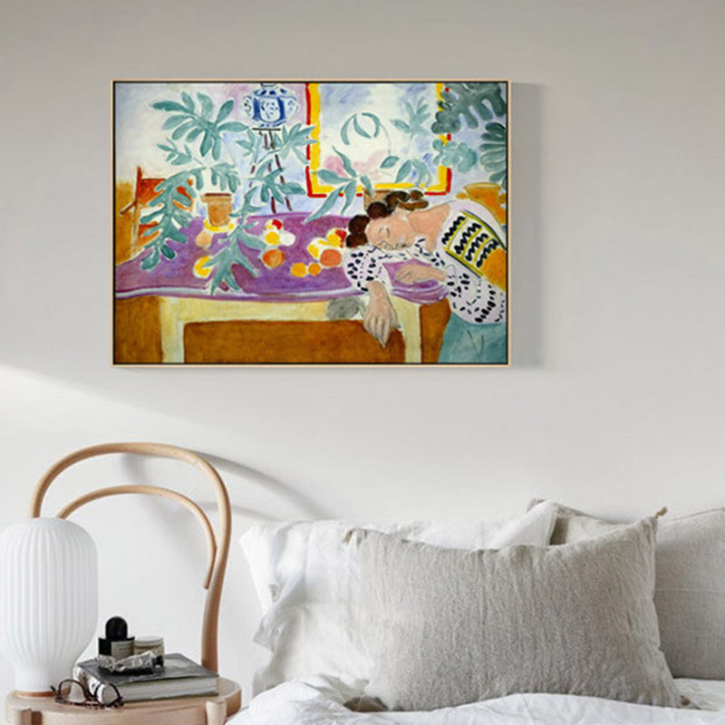 Vivolux | Schlafendes Mädchen Leinwand Wandkunst Braunes Abstraktes Expressionismus Stil Gemälde für Küche