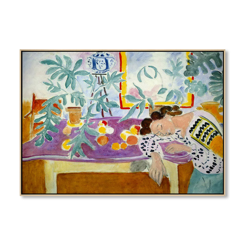 Vivolux | Schlafendes Mädchen Leinwand Wandkunst Braunes Abstraktes Expressionismus Stil Gemälde für Küche