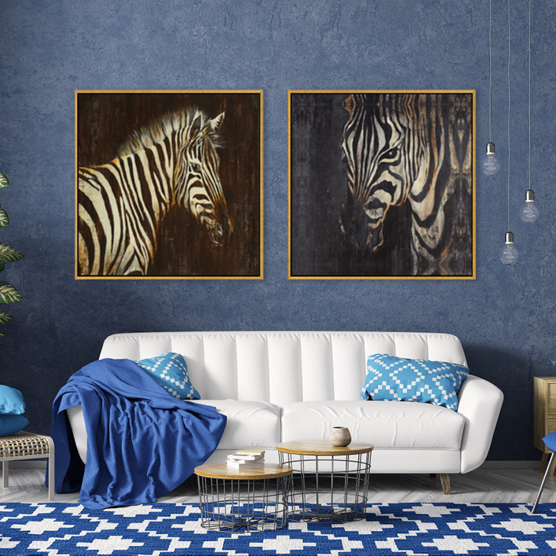 Vivolux | Retro-Gemälde Druck Zebra Leinwand Braunes Texturiertes Wandkunst Dekor für Wohnzimmer