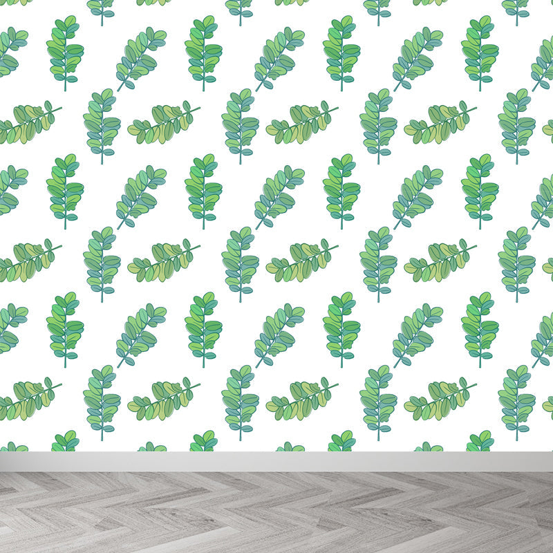 Vivolux | Tropische Bladeren Patroon Muurverf Non-woven Textuur Vlekbestendig Zachte Kleur Wandkunst voor Slaapkamer