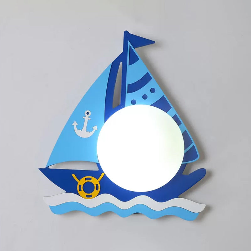 Vivolux | Timber Zeilboot Wandlamp Kinderen Enkel Hoofd Blauwe Wandlicht met Circulaire Glazen Kap