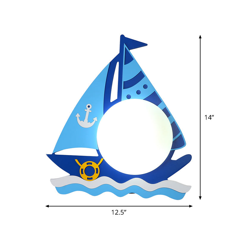 Vivolux | Timber Zeilboot Wandlamp Kinderen Enkel Hoofd Blauwe Wandlicht met Circulaire Glazen Kap