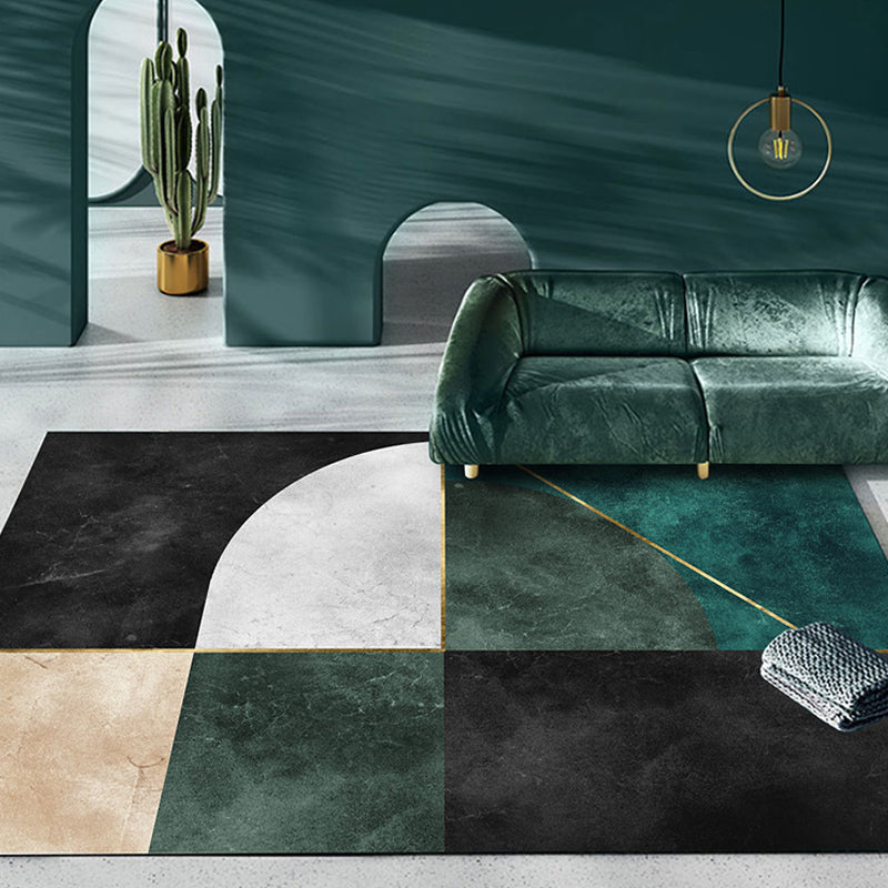 Vivolux | Nordic Parlor Teppich Grün Geometrisches Muster Teppich Polypropylen Waschbar Rutschfest Haustierfreundlicher Teppich