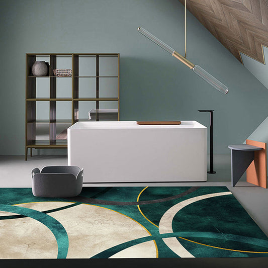 Vivolux | Nordic Parlor Teppich Grün Geometrisches Muster Teppich Polypropylen Waschbar Rutschfest Haustierfreundlicher Teppich