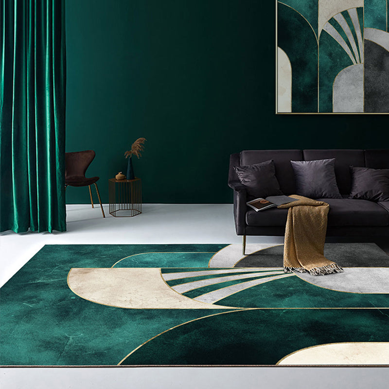 Vivolux | Nordic Parlor Teppich Grün Geometrisches Muster Teppich Polypropylen Waschbar Rutschfest Haustierfreundlicher Teppich