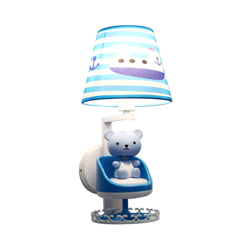 Vivolux | Verpleegkamer Speelgoed Beer Muur Lamp met Schip Stof 1 Hoofd Kinderen Blauw Wandlamp