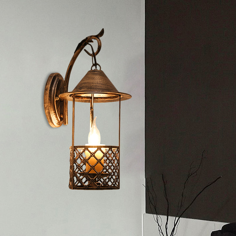 Vivolux | 1 Kopf Laterne Wandleuchte mit flamlosem Kerzen Bauernhaus Stil Messing Metall Wandlampe für Restaurant