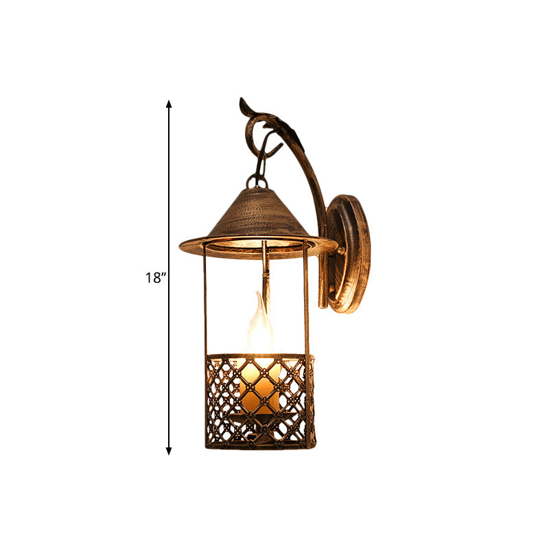 Vivolux | 1 Kopf Laterne Wandleuchte mit flamlosem Kerzen Bauernhaus Stil Messing Metall Wandlampe für Restaurant