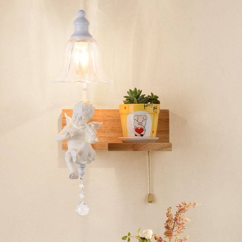 Vivolux | Schlafzimmer Studienraum Glocken Wandleuchte mit Engel Holz 1 Kopf kreative klare Wandleuchte