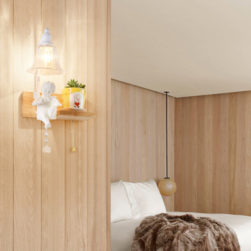 Vivolux | Schlafzimmer Studienraum Glocken Wandleuchte mit Engel Holz 1 Kopf kreative klare Wandleuchte