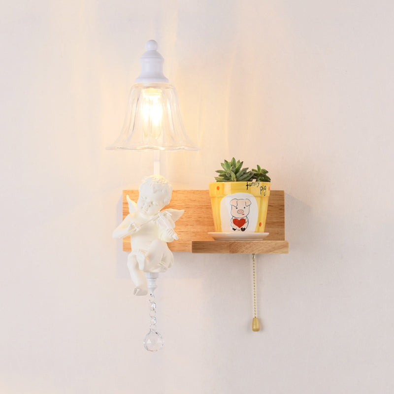 Vivolux | Schlafzimmer Studienraum Glocken Wandleuchte mit Engel Holz 1 Kopf kreative klare Wandleuchte