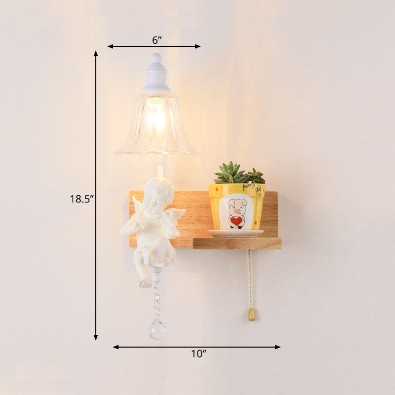 Vivolux | Schlafzimmer Studienraum Glocken Wandleuchte mit Engel Holz 1 Kopf kreative klare Wandleuchte