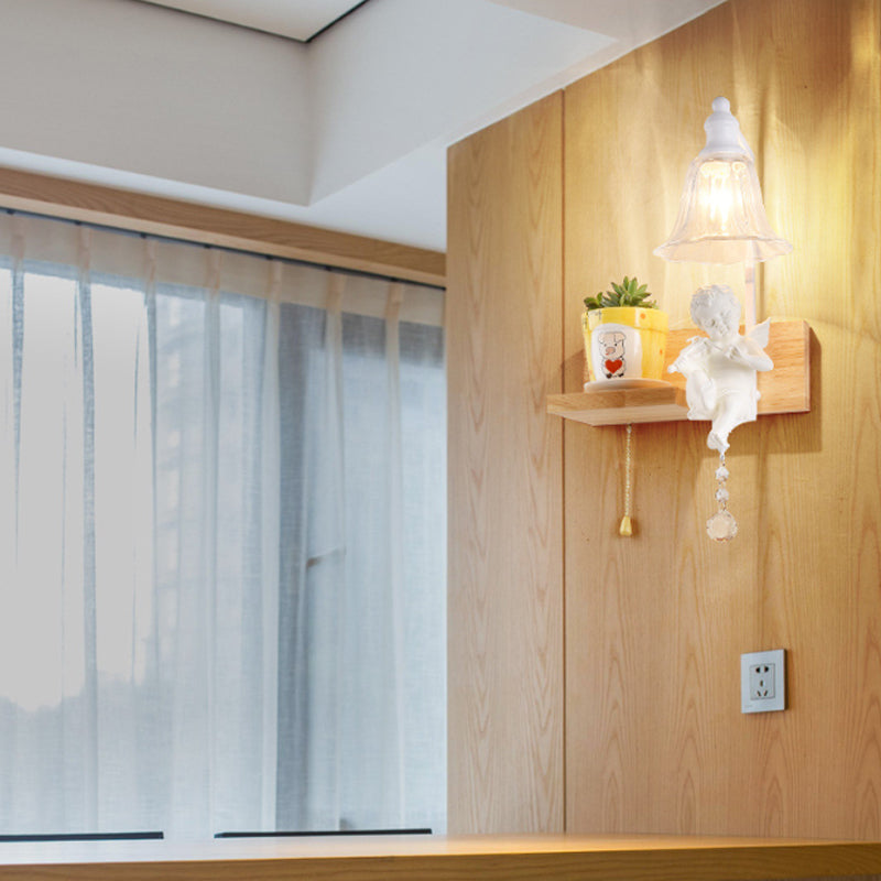 Vivolux | Schlafzimmer Studienraum Glocken Wandleuchte mit Engel Holz 1 Kopf kreative klare Wandleuchte